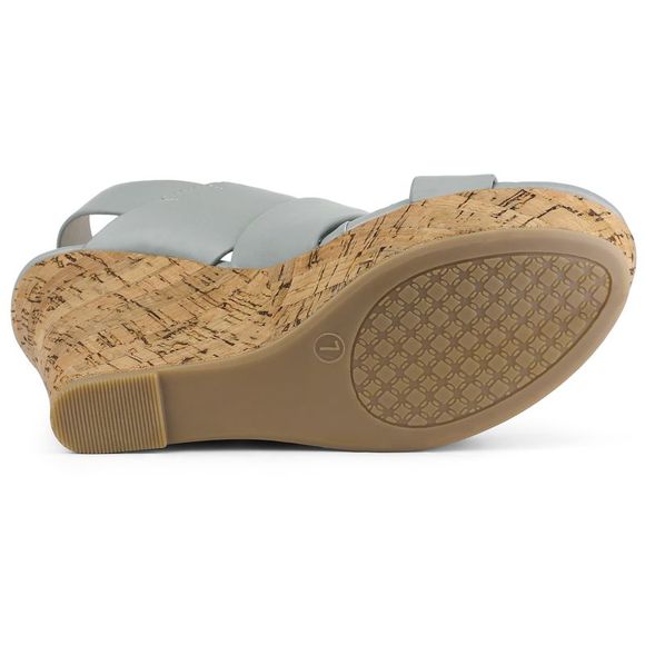 Women's Wood Wedges Platform Strappy Gray Wedge Sandals - Picture 5 of 6